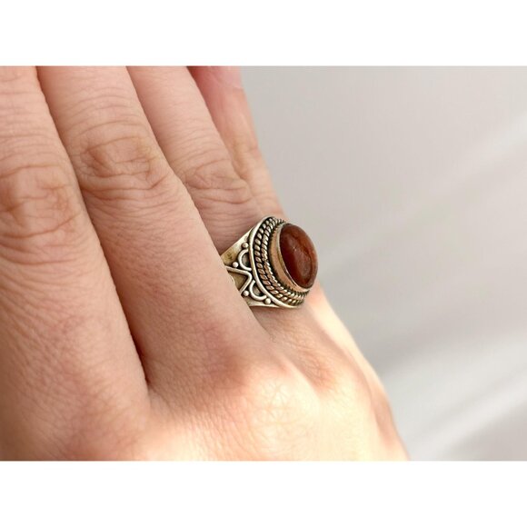 Carnelian Accented Southwest 925 Sterling Silver Vintage Ring - sz 7 - Picture 11 of 14